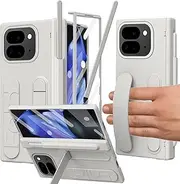 [YQODSZ] for Google Pixel 9 Pro Fold Case with S Pen Holder & Stylus, Hand Strap Phone Case with Hinge Protection, Screen Protector, Kickstand, Wrist Strap Cover for Google Pixel 9 Pro Fold White