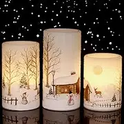 Eldnacele Snowman Christmas Deco Flameless Flickering Candles With Automatic Daily Cycle Timer - White Battery-Operated LED Pillar Candles With Snowman Decals, 3 Pack (D3" x H 4" 5" 6")