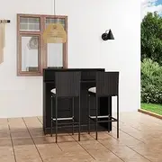 Generic 3 Piece Garden Bar Set with Cushions Black,3064881