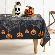 Halloween Tablecloth with Pumpkin Spider Web Bat Design, Waterproof Wrinkle F...