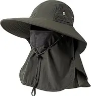 [HEEHIPOO] Mens Women Fishing Hat UPF 50+ Wide Brim Sun Hat with Face Cover & Neck Flap.