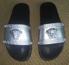 VERSACE 'Medusa' Designer Rubber Slip-On Pool Slide Silver EUR 41.5 US 8.5 NWOT!