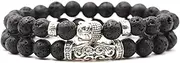 [Aieero] Fashion Buddha Bead Bracelets for Women, 8mm Prayer Beads with High-strength Elastic Rope, Silver Plated Yoga Meditation Rosary Beads for Men and Women's Jewellery