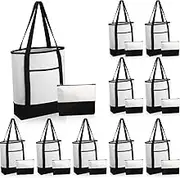 Sweetude 20 Pieces Canvas Tote Bag with Makeup Bag Set Blank Canvas Bags Bulk with Handles Zipper Cosmetic Bags DIY Cloth Bag, Black, Large