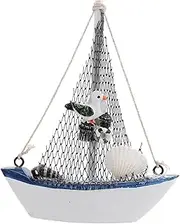 GLEAVI Mediterranean Boat Figure Decor Wooden Sailing Ship Model Desktop Ornament for Home