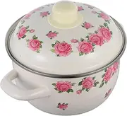Enamel Flower Cooking Stockpot Vintage Enamel Saucepan with Lid Double Handle Design for Cooking Soups Stews Food Elegant Kitchen Aesthetic Reliable Kitchen Pot