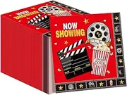 Gueevin Movie Night Paper Napkins Bulk Movie Night Party Decorations Square Paper Movie Night Themed Party Supplies for Dinner Snacks Birthday Party, 6.5 x 6.5 Inches in Fold(50 Pack)