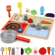 Pretend Play Kitchen Set with Wooden Play Food