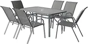 ALFORDSON Outdoor Dining Set, 7 Pcs Grey Indoor Bar Set with Patio Table and Chairs, Garden Patio Furniture for Patio, Garden, Lawn, Balcony and Swimming Pool Side