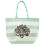 Blue White Stripe Silver Sequin Sea Life Tote Bag (Shell)