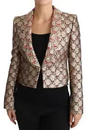 Dolce&Gabbana Women Gold Blazer Polyester Floral Slim Sequined Jacket IT 38 XS