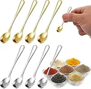8PCS Tiny Stainless Steel Spoons for Spice Jars,Mini Size 7.5 cm, Cute Small 304 Stainless Steel Spice Spoon for Spices, Salt, Fun Little Scoops(Gold+Silver)