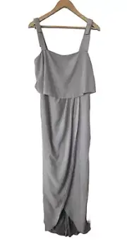 Adrianna Papell Cloud Grey Bow Shoulder Draped Gown Size 6