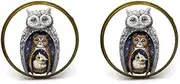 [lujidan] Quality Hand Painted Art French Shirt Cufflinks Men's Circular Metal Glass Owl Cufflinks Exquisite Vintage Style Classic Cuff Link Gifts