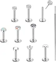 [Candyfancy] 10PCS 20g/18g/16g Threadless Stud Earrings for Women Men Cz Opal Moon Star Flat Back Studs Cartilage Earrings for Multiple Piercing-Push In Nose Studs with Taper Piercing 6/7/8mm Length