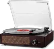 (brown) Bluetooth Vinyl Record Player, 3-speed Turntable with Stereo Speakers