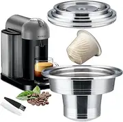 [Sesama] Reusable Coffee Pods Adapter Stainless Steel Converter Holder Compatible with Nespresso Vertuo ENV135 GCA1 Machine Brewing Espresso Original line Coffee Flavor, Sliver