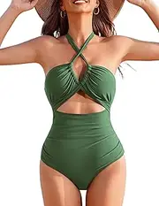 [AI'MAGE] Womens One Piece Swimsuit Tummy Control Bathing Suit Sexy V Neck Cutout Swimsuits Push Up Swimwear 2025