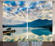 Tropical Curtains, Surreal Cloudy Ivory Reflections on Sun Moon Lake Idyllic ...