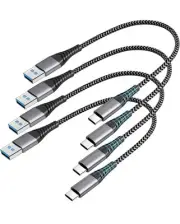 USB-A to Type C Cable 4-Pack | 15cm Length Short Fast Charging Cables