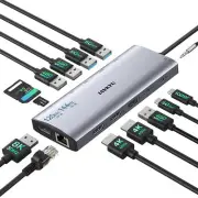 Triple Monitor Docking Station 14-in-1 USB C Hub with DP 8K@30Hz/4K@144Hz Dua...