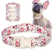 Didog Fashion Floral Nylon Dog Collar Quick Fit Adjustable for Small Medium Large Dogs Pink M:Neck 30-48cm