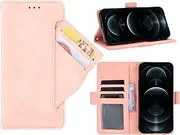 [GoshukunTech] Phone Cover for iPhone 12,for iPhone 12 Pro Wallet Case[ 5 Card Slots Leather Wallet ] Soft TPU Inner Case Flip Cover Stand Feature [6.1 inch]-Pink