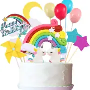 22Pcs Unicorn Cake Topper Kit Cloud Rainbow Balloon Happy Birthday Banner Cake D