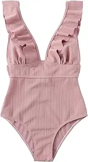 [SEDEX] Women's Tummy Control Push Up Ruffle V Neck Lacing Back Swimwear with Cups One Piece Swimsuit Sexy Swimsuit Slimming Monokini Beach Fashion Women Beachwear Summer