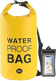 [BeGrit] Dry Bag Waterproof Bag 20L Waterproof Bag Boats Waterproof Pack Sack with Roll Top Roll Closure Waterproof Bag with Waterproof Mobile Phone Case for Kayak Swimming Rafting Camping, Yellow, 20l