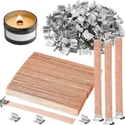 50 Set DIY Candle Making Wicks 100pcs Wooden 13x1,5 cm, Smokeless Cores Iron Stand