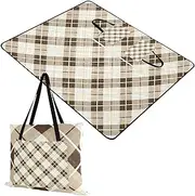 Yoogain Beach Mat Waterproof Picnic Beach Blankets Waterproof Sandproof for Kids Couples Gift Pastel Brown Plaid 60x80in