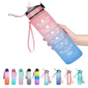 New 32 Oz Leakproof Water Bottle With Straw & Time Markings All Fitness Gym Use