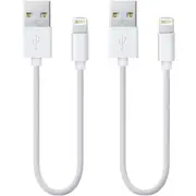 2 Pack 20cm Short Data Transfer Charger Charging USB Cable Cord for Apple iPhone iPad iPod Bulk White TPE Plastic