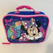 New Disney Minnie Mouse Soft Zipper Kids School Shiny Lunch Box Sparkly Rainbow