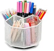 EXERZ Desk Organiser 360 Rotation/Mesh Desk Tidy Caddy/Pencil Holder - White