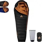 BUERTS Winter Down Sleeping Bag, 0 to -24°C Cold Weather, Ultralight Mummy Sleeping Bag, for Adults & Teenagers for Camping, Hiking & Backpacking