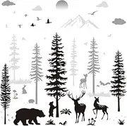 Nursery Wall Decals Forest Deers Wall Stickers Bears Pine Tree Wall Decals Mural Art Wallpaper for DIY Children Room Nursery Vinyl Removable Decals (Classic Style)