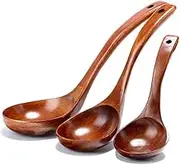 Gyorwst Wooden Ladle Spoon Set With Long Handle for Pot & Bowl - Non-Stick Soup Spoons