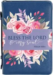 Bible Cover NEW Bless The Lord Psalm 103:1 Floral Large 9 5/8x 6 7/8x 1 3/4
