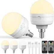MOKOQI Rechargeable Light Bulbs with Remote Control E14 LED Light Bulb with Dimming and Timer, Magnetic Detachable Bulb for Wall Sconce and Lamp Replace, 2 Pack