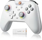 EasySMX X05 2.4g Wireless Gaming Controller for PC/Steam/iPhone/Android/Switch - Bluetooth Controller Gamepad with Hall Effect, RGB Lights and Turbo, Anti-Drift Controller White