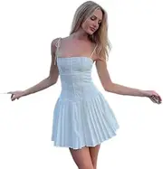 [Generic] Women's White Sexy Slim Dress Backless Strappy Halter Dress