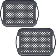 Taylor & Brown 2 x Set of Anti-Slip Rectangular Non-Slip Top and Bottom Plastic Dinner/Drinks Serving Tray with High Grip Rubber Surface, Easy Grip Handles (2 Grey)