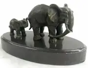 Handcrafted Art Deco Mother Elephant with Calf Bronze Masterpiece by Lost Wax NR