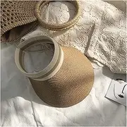 [TOMYEUS] Sun Hats Ladies Summer Sun Hat Handmade Pure Natural Raffia Sun Hat Outdoor UV Protection Straw Hat Beach Cap (Color : Light Brown)