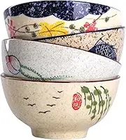 WHJY 4.5 inch Set in 4 Retro Chinese Japanese Creative Hand-painted Floral Cereal Ceramic Soup Rice Bowl