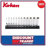 Koken RS2300MZ/12 Z Series Deep Socket Set 1/4″ 6Pt 12 Piece on Magnetic Rail