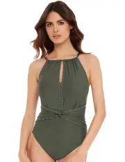 [Magicsuit] Riveted Diana High Neck Tummy Control Swimsuit in Military