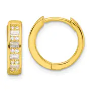 Sterling Silver Polished Gold-Tone Cz Hinged Hoop Earrings